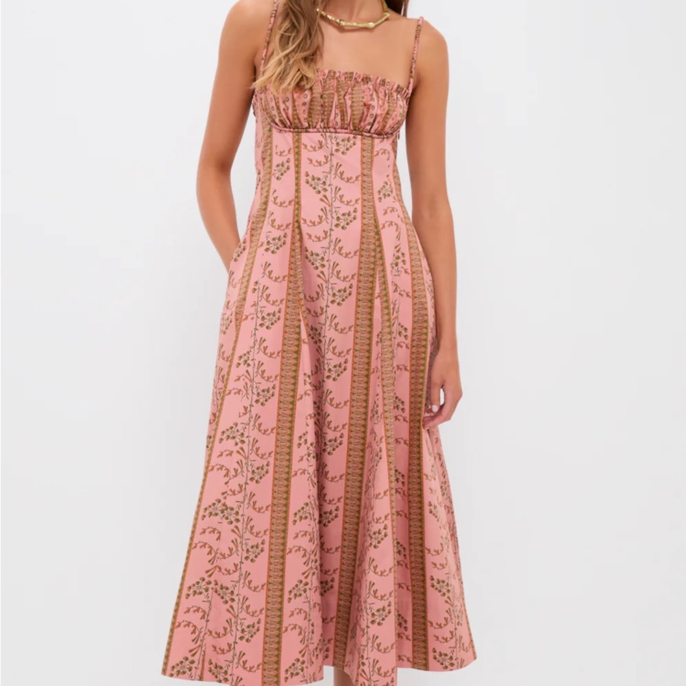 Hill House Midi Dress in Pink with Olive Print